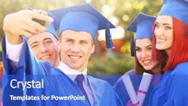  Presentation with graduation - Colorful slide deck enhanced with graduated students in graduation hats backdrop and a cobalt blue colored foreground
