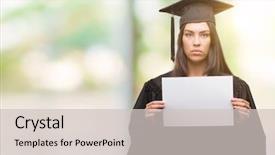  Presentation with face expression recognition - Amazing presentation theme having graduated uniform holding diploma paper backdrop and a soft green colored foreground