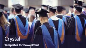  Presentation with ceremony - Cool new slide deck with graduates at university graduation ceremony backdrop and a navy blue colored foreground