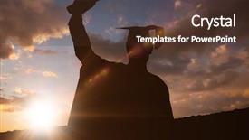  Presentation with clouds - PPT theme featuring graduates sun - silhouette of graduate against clouds background and a tawny brown colored foreground
