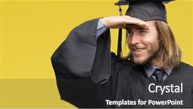  Presentation with long hair man - Presentation design consisting of graduates sun - young handsome graduated man background and a dark gray colored foreground