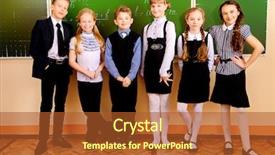  Presentation with classroom - Slide deck having graduating schoolschool - happy schoolchildren at a classroom background and a red colored foreground