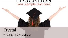  Presentation with student - Slide deck with graduating-student-isolated-on-white background and a light gray colored foreground