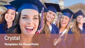  Presentation with group - Slides having graduation - happy graduating group of girls background and a coral colored foreground