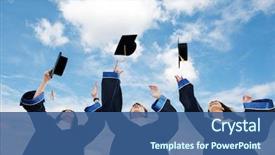  Presentation with tossing - PPT layouts with graduation - three graduate students tossing up background and a ocean colored foreground