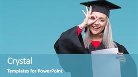  Presentation with arabian woman wearing hijab muslim - PPT theme with graduation - young blonde woman wearing graduate background and a teal colored foreground