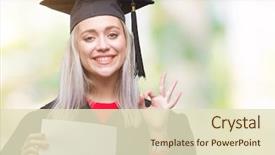  Presentation with nineteenth century woman - Audience pleasing presentation theme consisting of graduation - young blonde woman wearing graduate backdrop and a soft green colored foreground