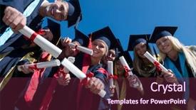  Presentation with tossing - Beautiful presentation theme featuring graduation background - high school students graduates tossing backdrop and a tawny brown colored foreground