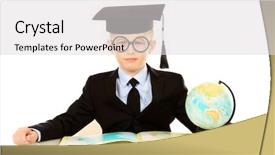  Presentation with academic - Presentation theme consisting of graduation background - serious schoolboy in academic hat background and a light gray colored foreground