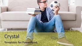  Presentation with young college student diagnosis of chlamydia - Cool new slide deck with sports book - young student trying to balance backdrop and a yellow colored foreground