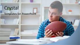  Presentation with desk - Audience pleasing presentation design consisting of sports book - young teenager preparing for exams backdrop and a  colored foreground