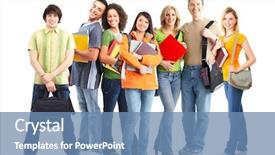  Presentation with young business people - Colorful PPT layouts enhanced with graduation book - group of young smiling business backdrop and a  colored foreground