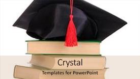  Presentation with graduation white cap - Audience pleasing presentation theme consisting of graduation cap - grad hat with books isolated backdrop and a coral colored foreground