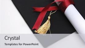  Presentation with diploma - Slides consisting of graduation cap - mortar board and the roll background and a light gray colored foreground