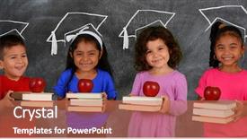  Presentation with school graduation - PPT theme featuring graduation cap - young boy and girls holding background and a coral colored foreground
