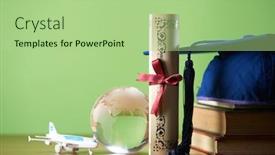  Presentation with stack books - Slide deck featuring graduation-cap-above-stack-books background and a mint green colored foreground