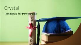  Presentation with stack books - Amazing slide deck having graduation-cap-above-stack-books backdrop and a soft green colored foreground