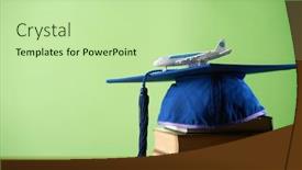  Presentation with stack books - PPT theme consisting of graduation-cap-above-stack-books background and a mint green colored foreground
