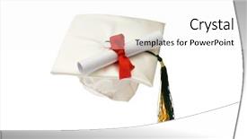  Presentation with graduation white cap - Audience pleasing theme consisting of graduation cap and diploma isolated backdrop and a white colored foreground