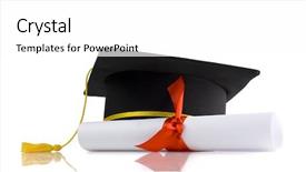  Presentation with graduation white cap - Presentation design having graduation cap and diploma background and a white colored foreground