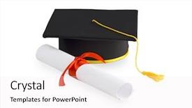  Presentation with graduation white cap - Slide deck featuring graduation cap and diploma background and a sky blue colored foreground