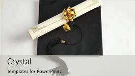  Presentation with diploma - PPT theme consisting of graduation cap and diploma on the plain background background and a light gray colored foreground