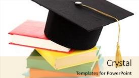  Presentation with graduation white cap - Presentation theme consisting of graduation cap diplloma - grad hat with books isolated background and a yellow colored foreground