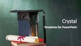  Presentation with graduation - Colorful PPT theme enhanced with master degree - graduation cap with book backdrop and a tawny brown colored foreground