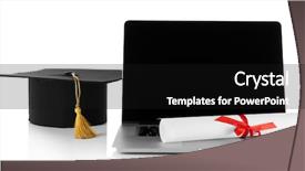  Presentation with graduation white cap - Colorful presentation design enhanced with graduation cap with laptop backdrop and a black colored foreground