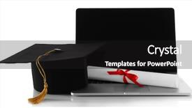  Presentation with graduation white cap - PPT theme featuring graduation cap with laptop background and a black colored foreground