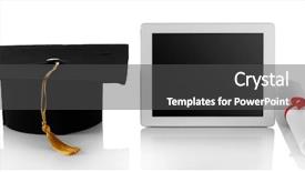  Presentation with graduation white cap - Cool new PPT theme with graduation cap with tablet backdrop and a dark gray colored foreground