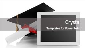  Presentation with graduation white cap - PPT theme consisting of graduation cap with tablet background and a gray colored foreground