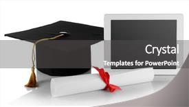  Presentation with graduation white cap - Amazing presentation design having graduation cap with tablet backdrop and a dark gray colored foreground