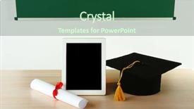  Presentation with diploma - Colorful presentation theme enhanced with graduation cap with tablet backdrop and a ocean colored foreground