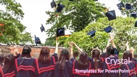  Presentation with graduation - Colorful slide deck enhanced with graduation ceremony backdrop and a tawny brown colored foreground