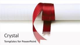  Presentation with certificate - Slide deck enhanced with diploma tied red ribbon - graduation certificate isolated on white background and a sky blue colored foreground