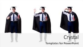  Presentation with scroll paper isolated on white - PPT theme with graduation collage - student graduate isolated on white background and a  colored foreground