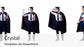  Presentation with student - Slides enhanced with graduation collage - student graduate isolated on white background and a white colored foreground