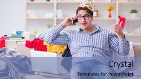  Presentation with messy - PPT layouts enhanced with graduation crown - young man working studying background and a  colored foreground