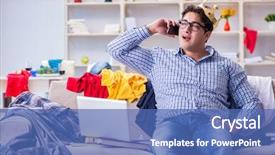  Presentation with messy - Presentation theme with graduation crown - young man working studying background and a  colored foreground