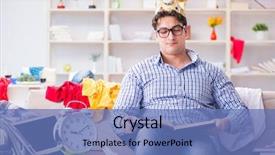  Presentation with ways working - Slide deck consisting of graduation crown - young man working studying background and a  colored foreground