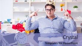  Presentation with messy - Slide set featuring graduation crown - young man working studying background and a  colored foreground