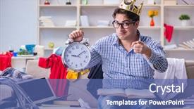  Presentation with messy - Beautiful PPT theme featuring graduation crown - young man working studying backdrop and a  colored foreground