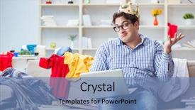  Presentation with young students working in groups - PPT theme featuring graduation crown - young man working studying background and a  colored foreground