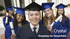  Presentation with university - Presentation theme with graduation day - dean and graduates outside university background and a  colored foreground