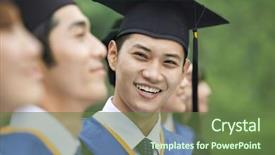  Presentation with university - Slide set with graduation day - young man smiling background and a tawny brown colored foreground