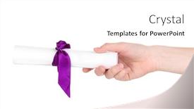  Presentation with graduation - Amazing PPT theme having graduation diploma in hand isolated backdrop and a white colored foreground