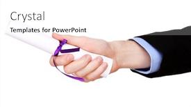  Presentation with graduation - Amazing slide deck having graduation diploma in hand isolated on white backdrop and a white colored foreground