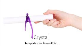  Presentation with diploma - Audience pleasing presentation theme consisting of graduation diploma in hand isolated on white backdrop and a white colored foreground