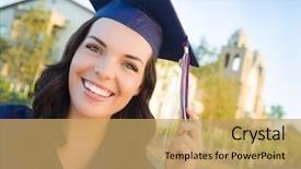  Presentation with racing diversity race ethnicity - Audience pleasing theme consisting of graduation female - happy graduating mixed race woman backdrop and a yellow colored foreground